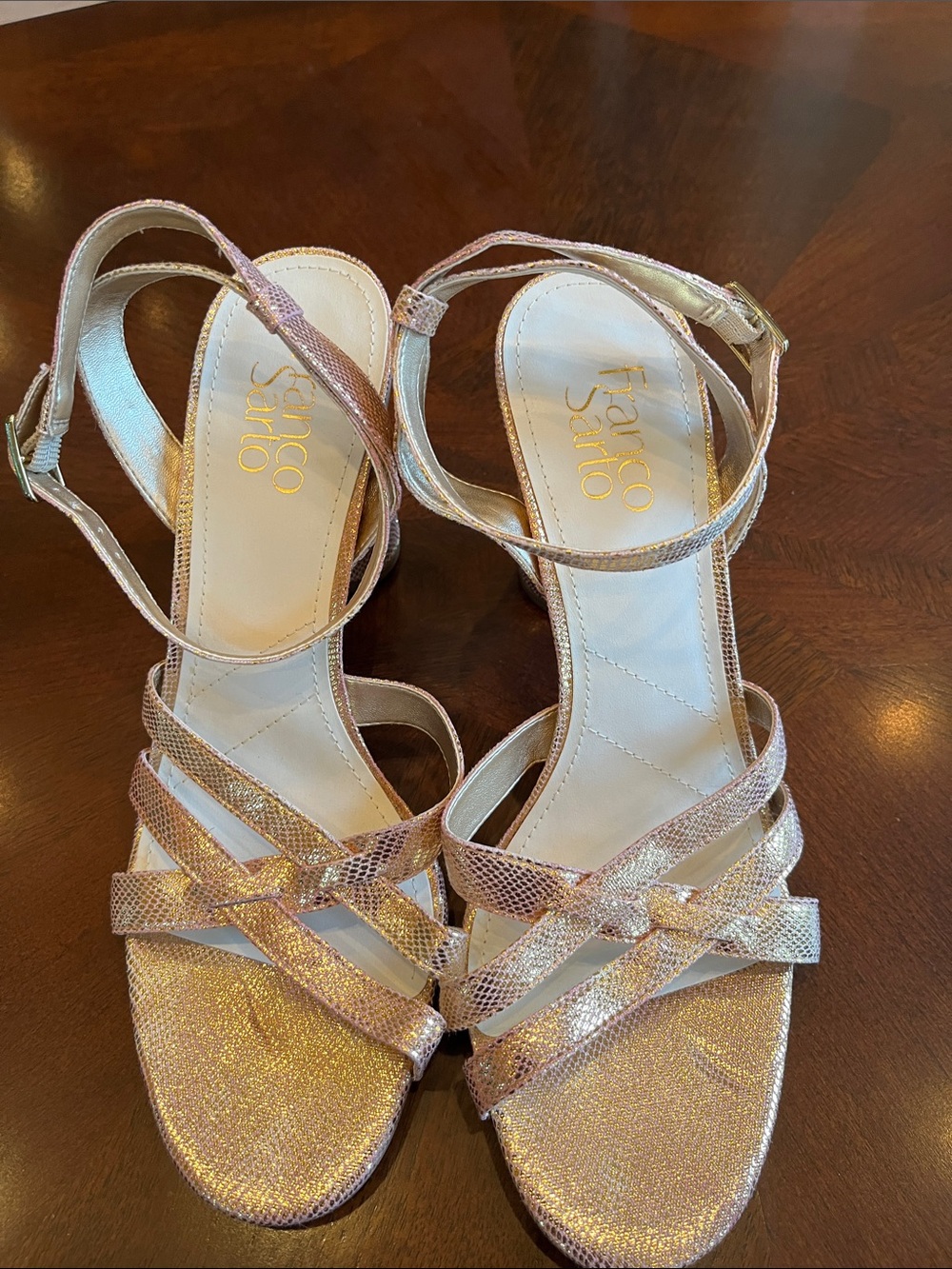 Franco Sarto Pink Metallic Block Heel Sandals